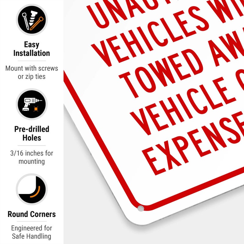 Sigo Signs Reserved Parking Unauthorized Vehicles Will Be Towed Sign, 10x14 Inches, Rust Free .040 Aluminum, Fade Resistant, Made in USA - Image 2